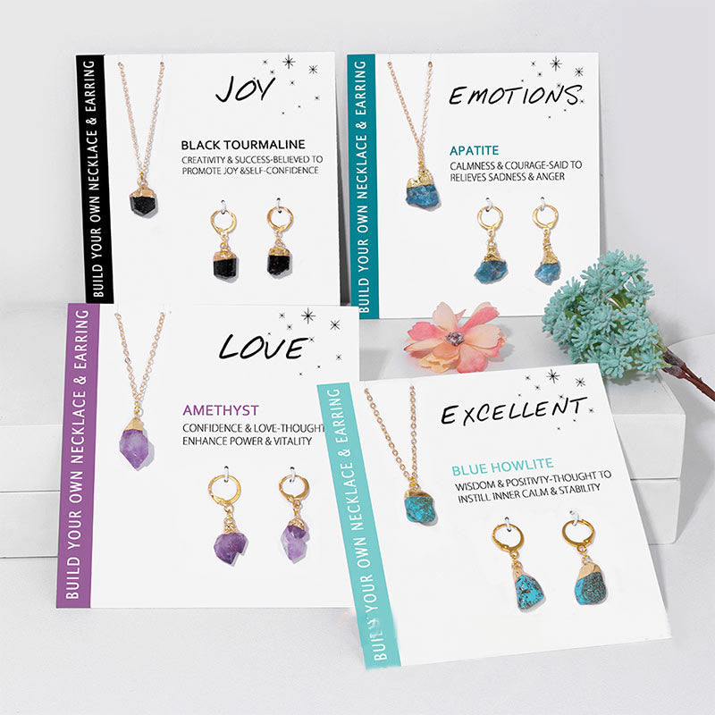 Ensemble de boucles d'oreilles et collier avec pendentif en cristal irrégulier naturel Olivenorma