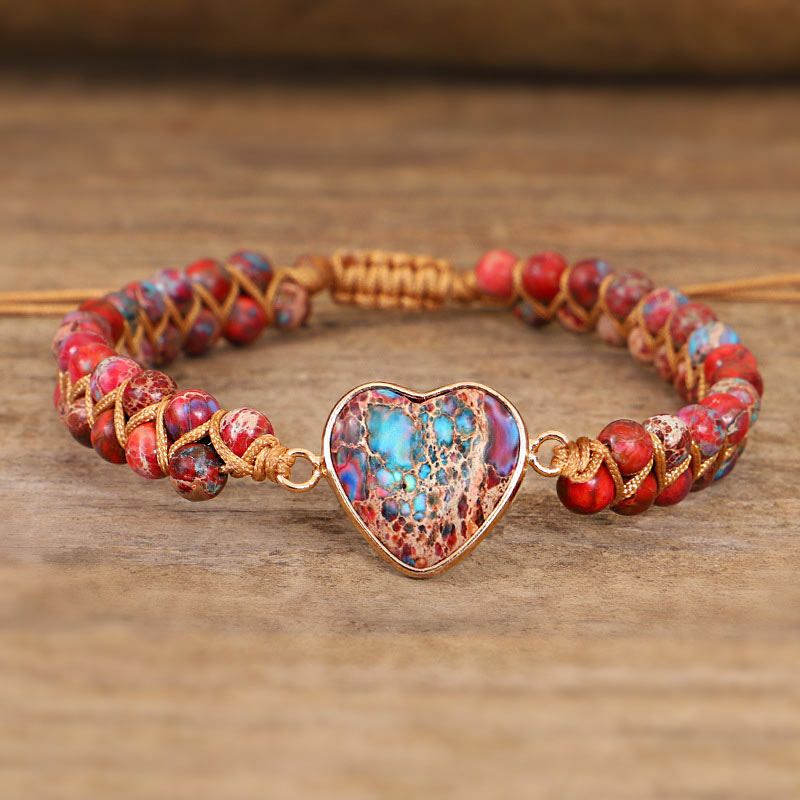 Bracelet coeur en pierre empereur rouge Olivenorma
