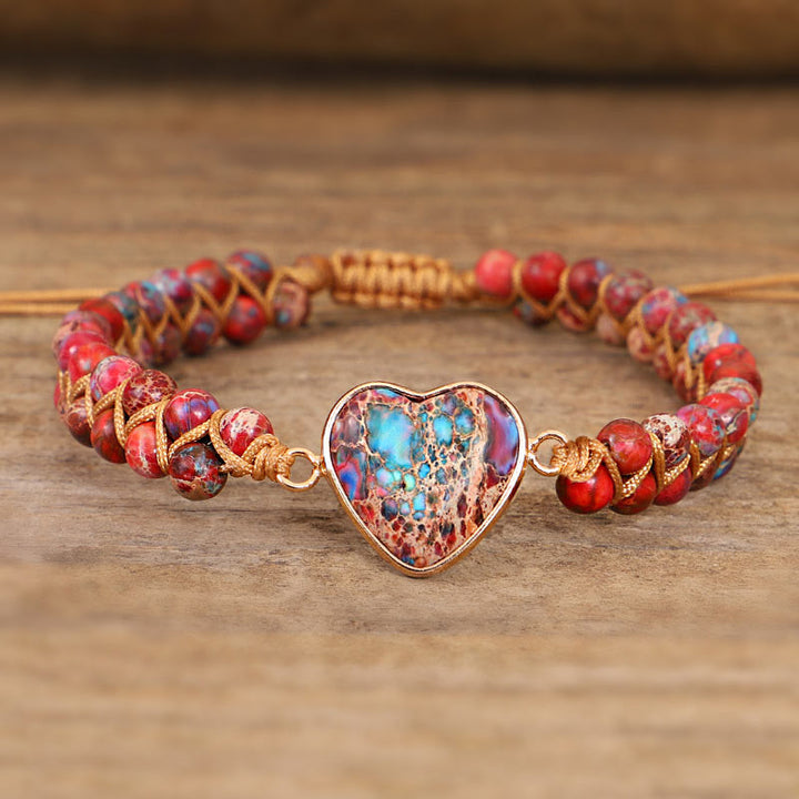 Bracelet coeur en pierre empereur rouge Olivenorma