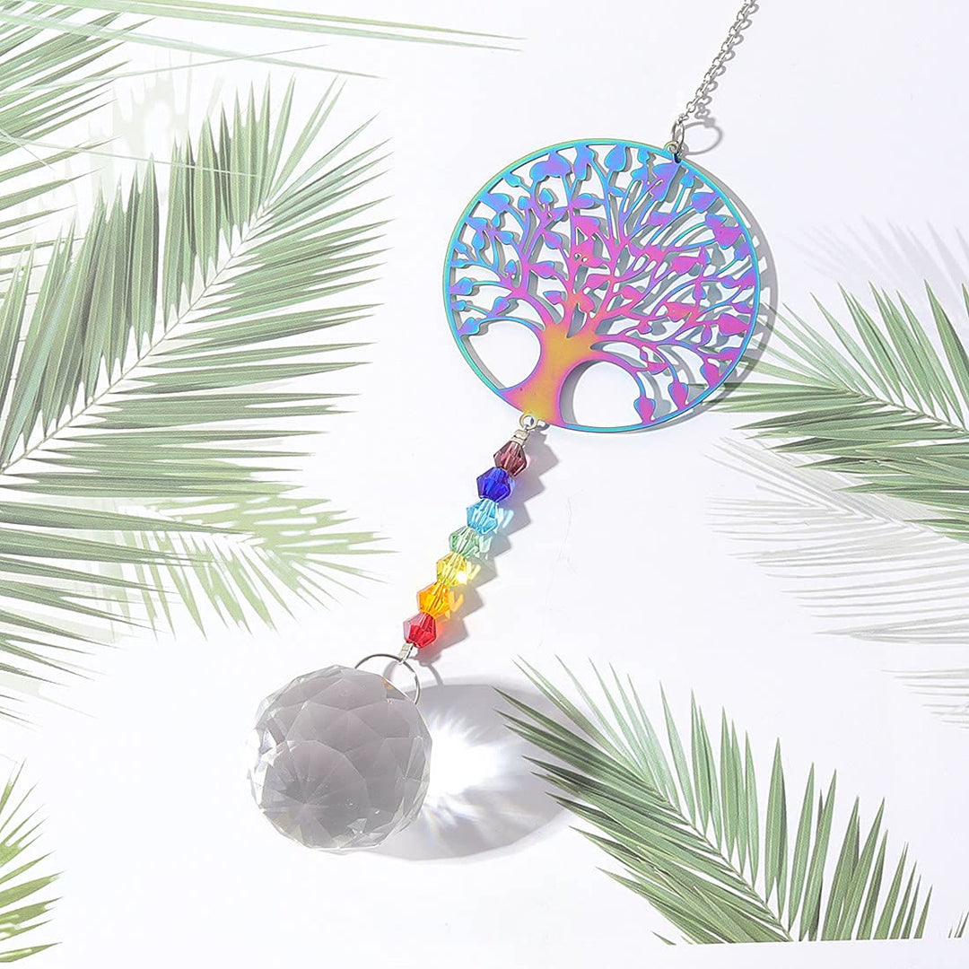 Carillon éolien à suspendre en cristal transparent avec perles chakra Olivenorma