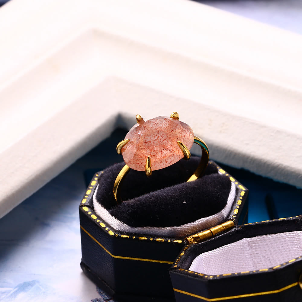 Bague à cinq griffes en quartz fraise naturel Olivenorma