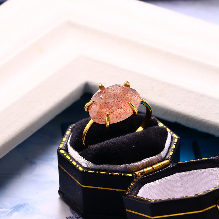 Bague à cinq griffes en quartz fraise naturel Olivenorma