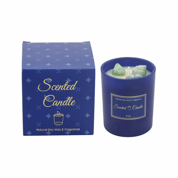 Bougie parfumée en cristal avec bouteille en verre bleu Olivenorma