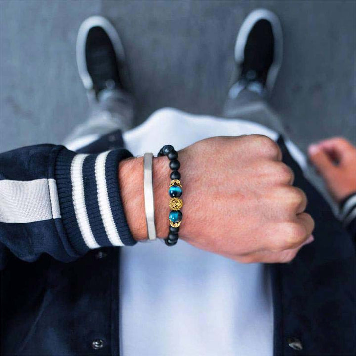 Bracelet symbole lion en pierre de cristal naturel Olivenorma