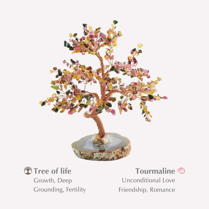 Arbre Feng Shui Tourmaline Olivenorma avec base en cristal blanc