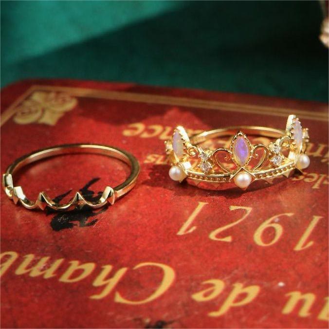 Bague Couronne Raiponce avec Perles d'Eau Douce et Opalite Olivenorma