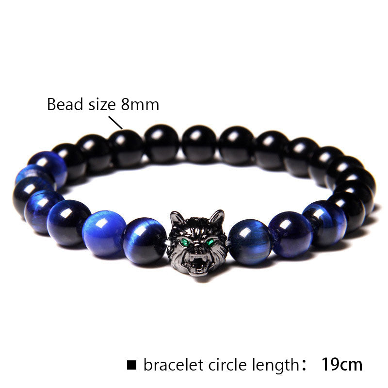 Bracelet Loup Oeil de Tigre Bleu Nuit Olivenorma