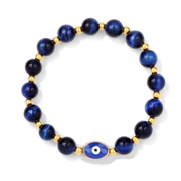 Bracelet Olivenorma 8 mm œil de tigre bleu contre le mauvais œil