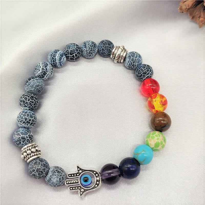 Bracelet de perles colorées Olivenorma avec mauvais œil et chakra Hamsa