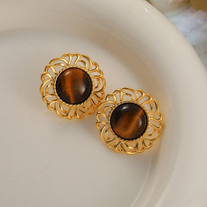 Boucles d'oreilles en or avec tournesol et œil de tigre Olivenorma