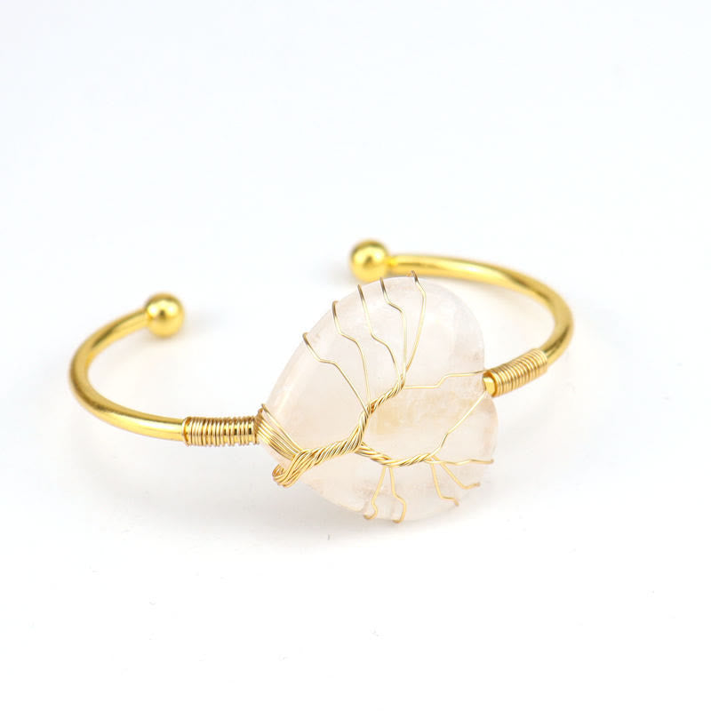 Bracelet en cristal naturel en forme de cœur enveloppé de fil de cuivre doré Olivenorma