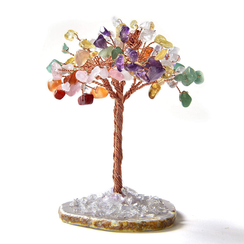 Arbre Feng Shui en pierres précieuses naturelles multicolores Olivenorma avec base en agate