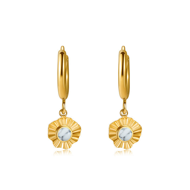 Boucles d'oreilles pendantes en turquoise blanche naturelle Olivenorma Soleil Lune Étoile