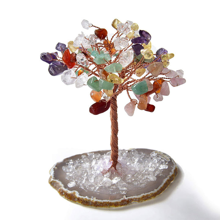 Arbre Feng Shui en pierres précieuses naturelles multicolores Olivenorma avec base en agate