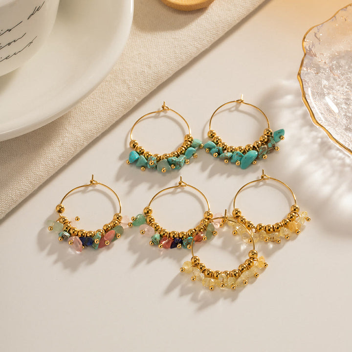 Boucles d'oreilles en acier inoxydable avec gravier naturel Olivenorma