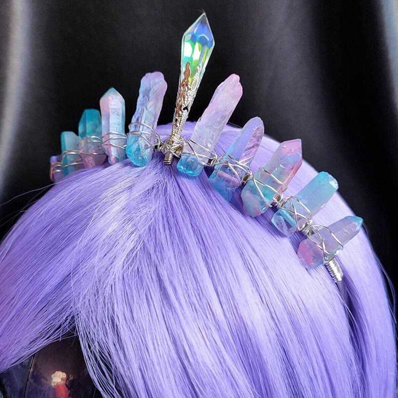 Couronne en quartz titane rose bleu Olivenorma avec pièce maîtresse en cristal