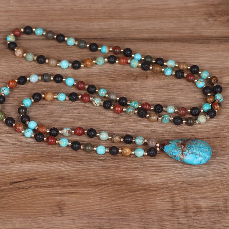 Collier Mala avec pendentif en forme de goutte turquoise Olivenorma