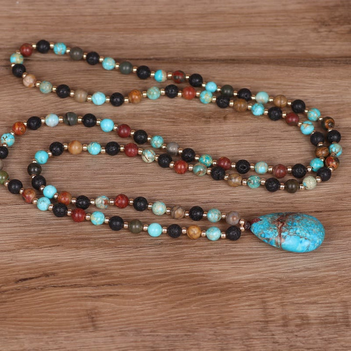 Collier Mala avec pendentif en forme de goutte turquoise Olivenorma