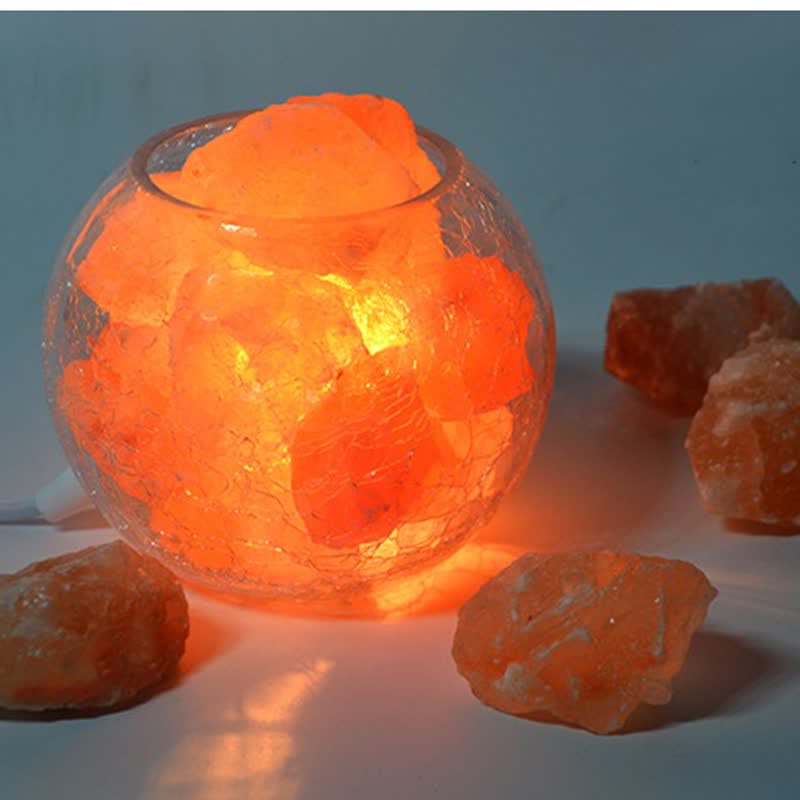 Lampe de sel rose de l'Himalaya avec réservoir en verre craquelé et glace créative Olivenorma