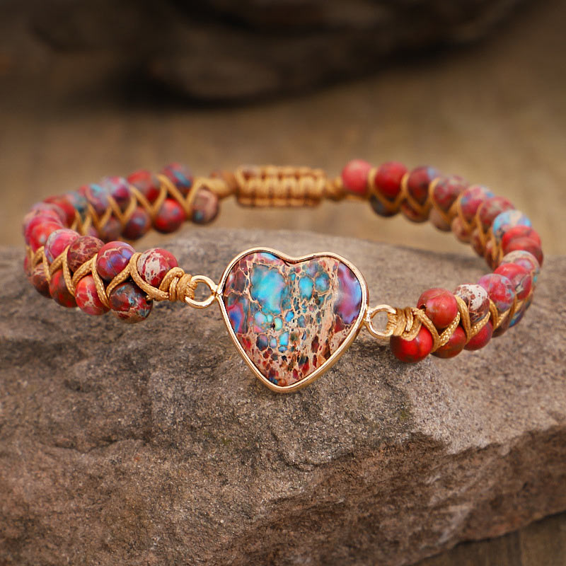 Bracelet coeur en pierre empereur rouge Olivenorma