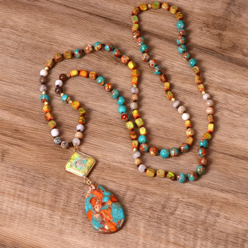 Collier Mala en forme de goutte naturelle en turquoise huître Olivenorma