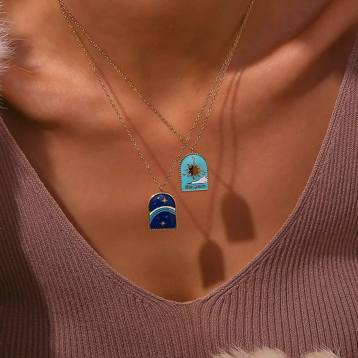 Collier de Tarot Olivenorma Blue Evil Eye Galaxy Sun