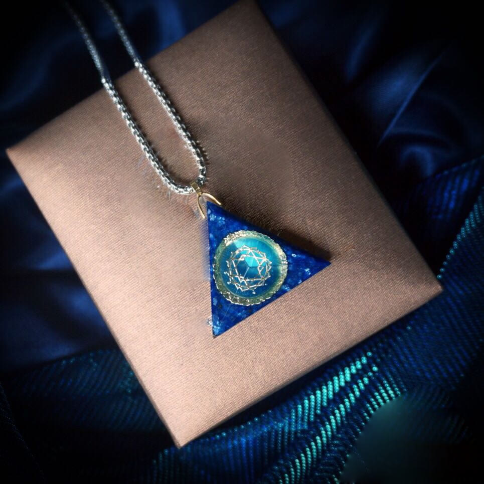 Collier Organe triangulaire en aigue-marine et lapis-lazuli Olivenorma