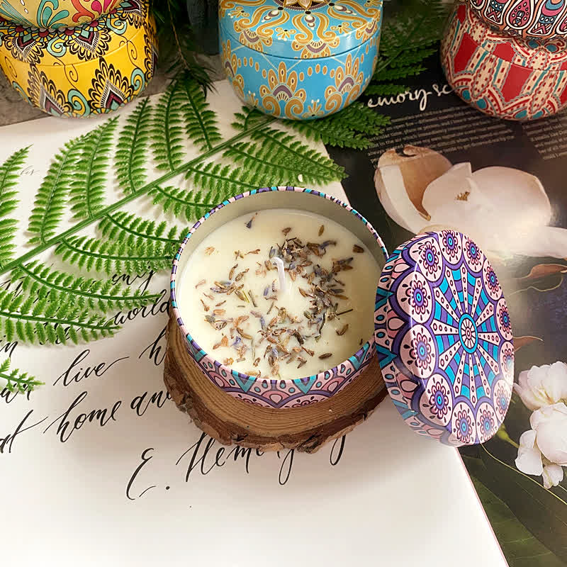 Bougie d'aromathérapie aux fleurs séchées naturelles