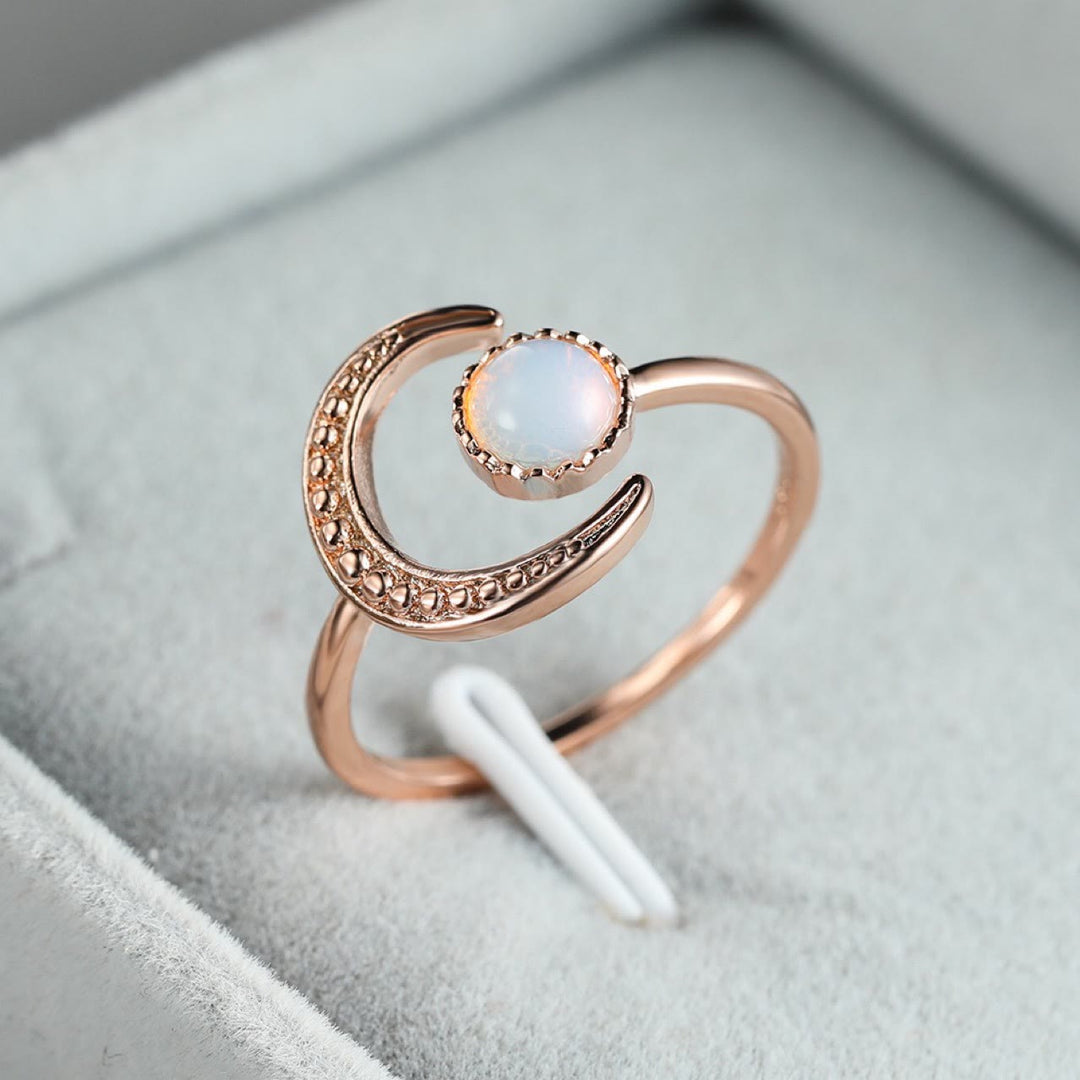 Bague ouverte en pierre de lune avec accessoire lune et soleil Olivenorma
