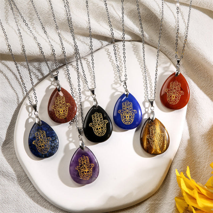 Collier pendentif Hamsa en cristal naturel en forme de goutte Olivenorma