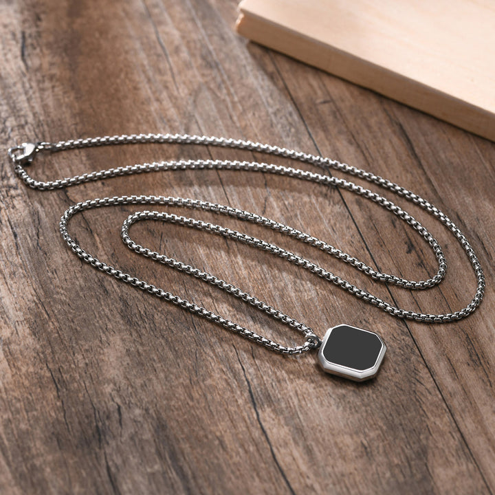 Collier long à chaîne pour homme avec pendentif carré Olivenorma