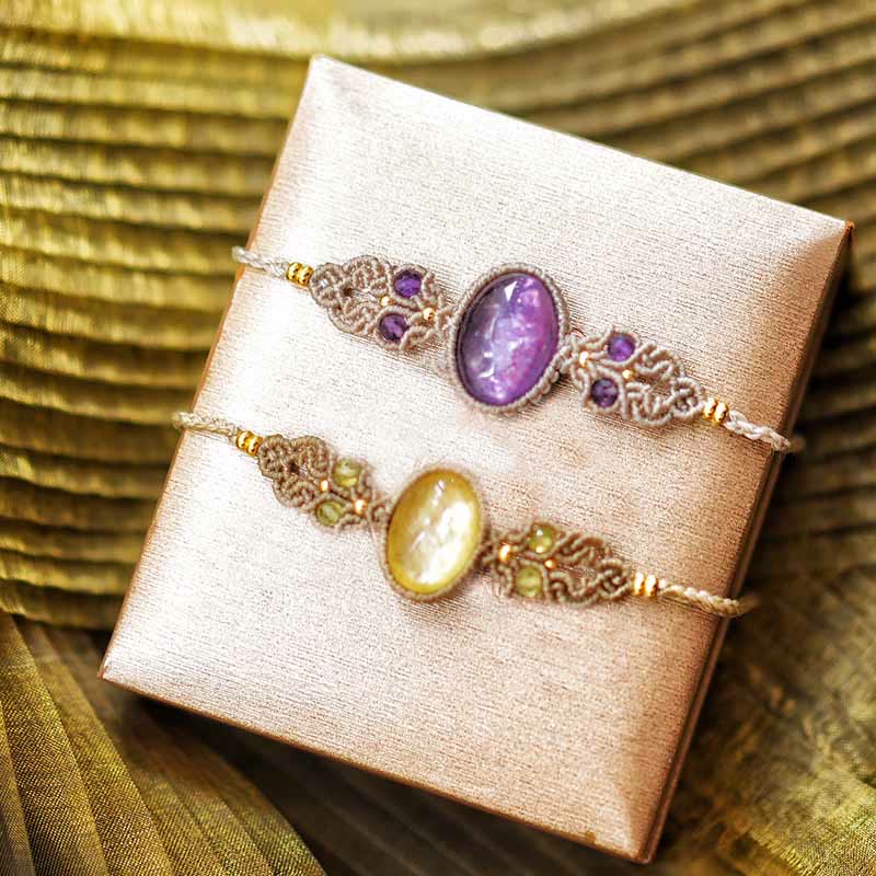 Collier et bracelet gardien tissé à la main en améthyste et charoïte Olivenorma