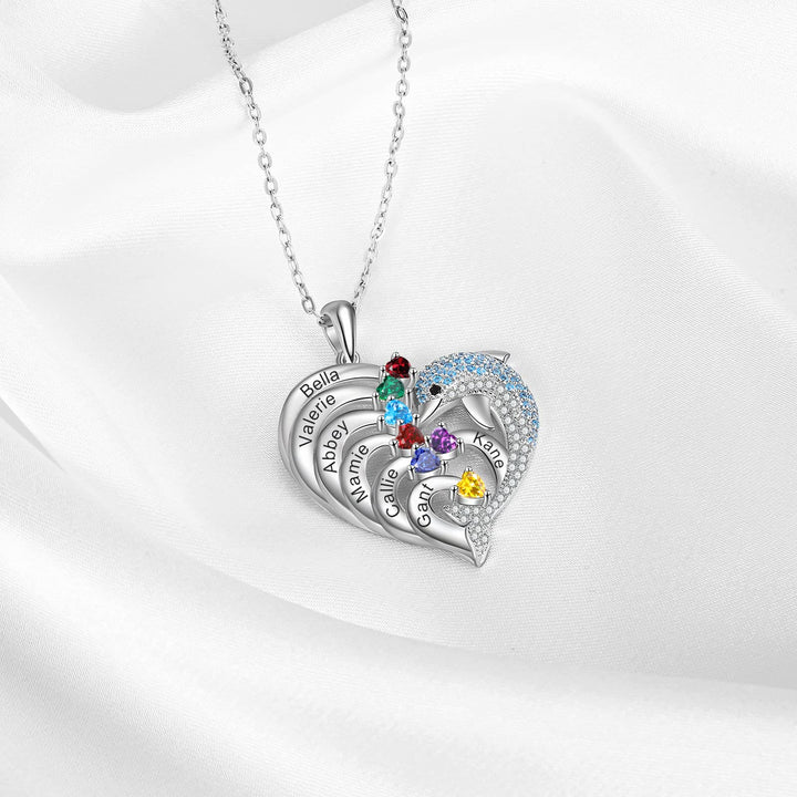 Collier avec pendentif en pierre gravée en forme de cœur et de dauphin Olivenorma