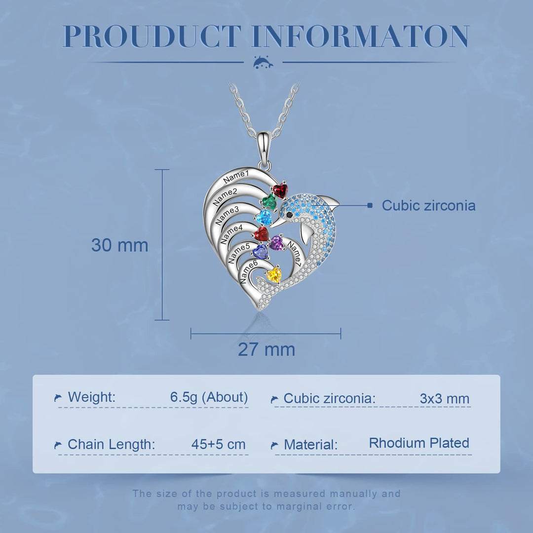 Collier avec pendentif en pierre gravée en forme de cœur et de dauphin Olivenorma