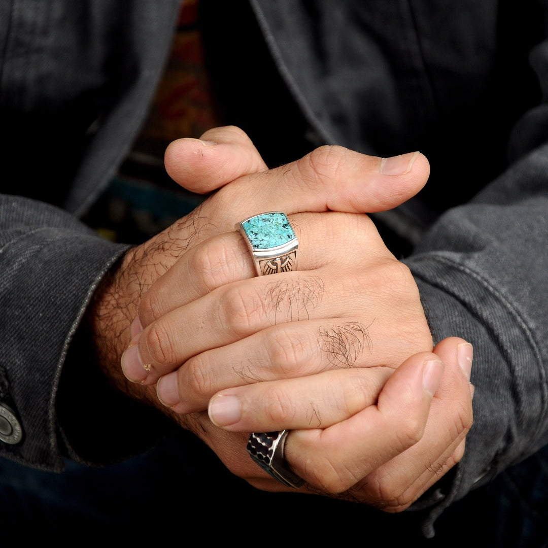 Bague homme aigle turquoise