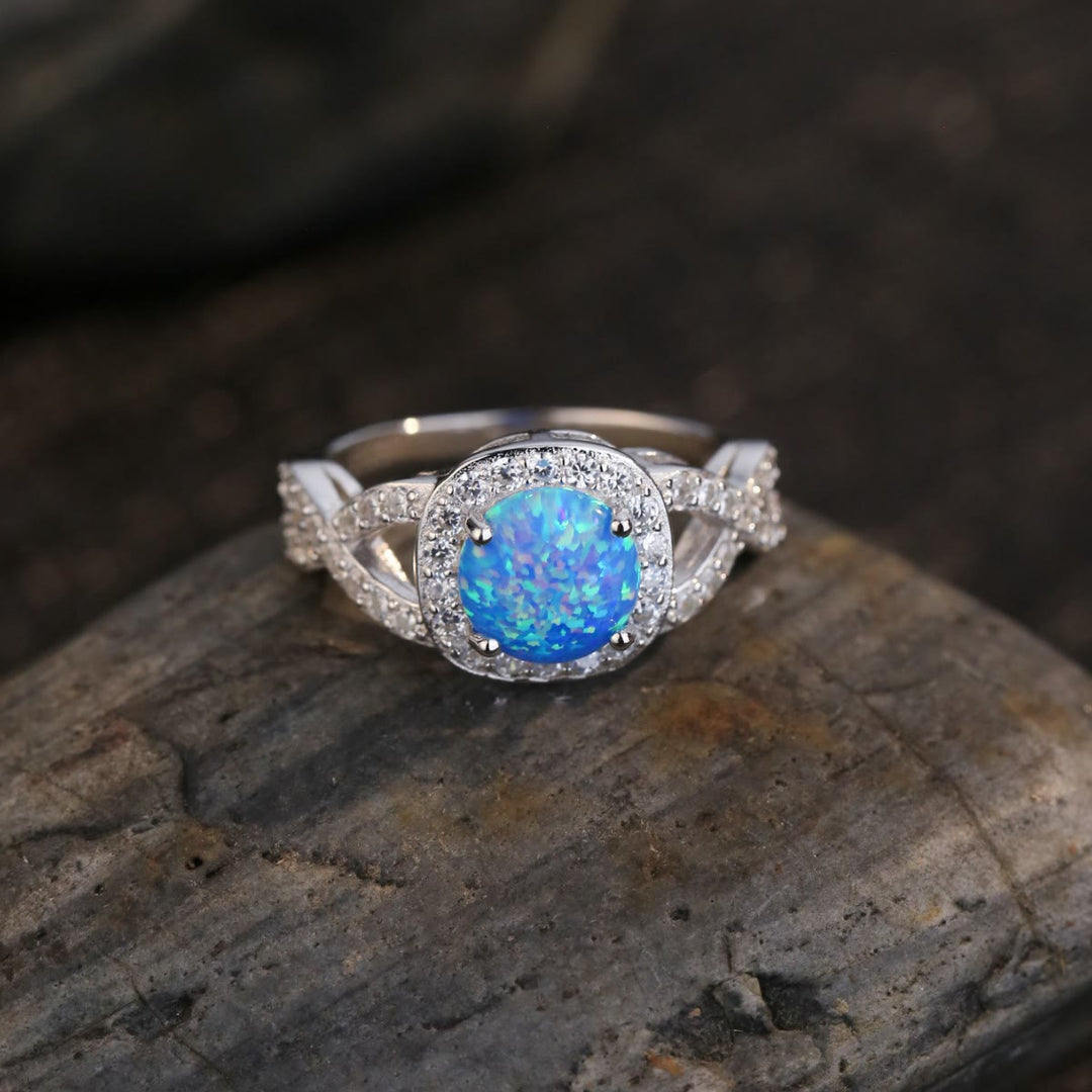 Bague Olivenorma en argent sterling 925 avec opale bleue et zircon blanc