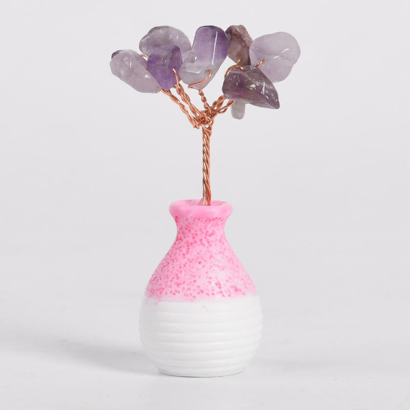 Vase en cristal rose avec arbre de vie et pierres précieuses décoratives Olivenorma