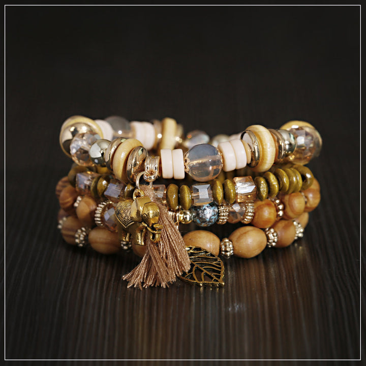 Ensemble de bracelets à pampilles et pendentifs en forme de feuille d'éléphant de Bohême Olivenorma