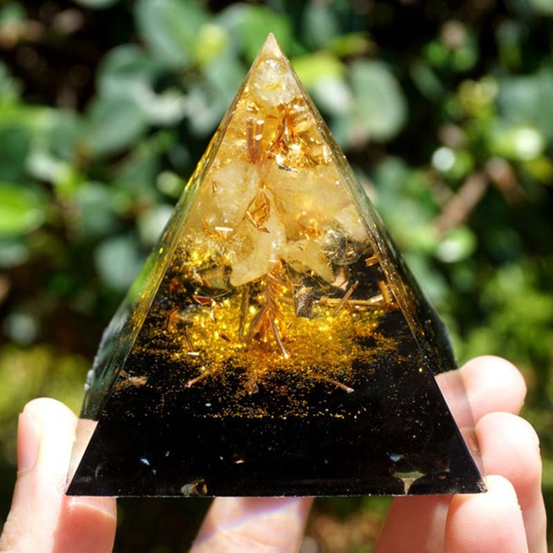 Pyramide Arbre de Vie Olivenorma Golden Clarity-Citrine & Obsidienne - image 2