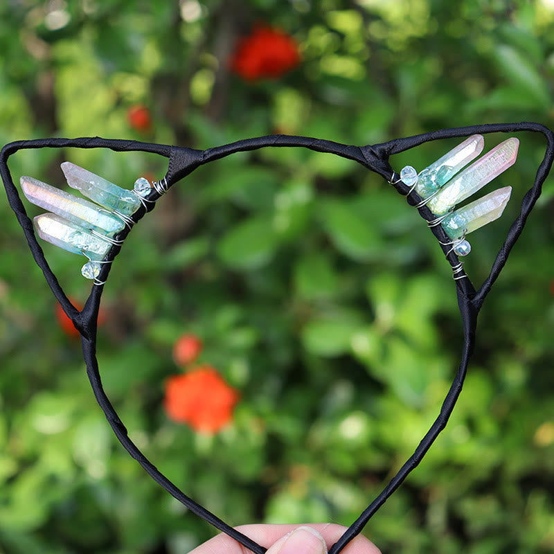 Serre-tête avec oreilles de chat en cristal électrolytique Olivenorma