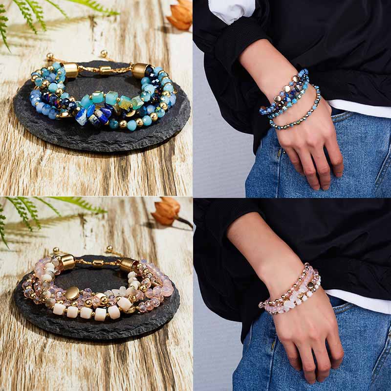 Bracelet ajustable multicouche enroulé en cristal naturel coloré Olivenorma