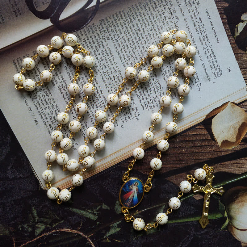 Collier chapelet en perles de croix en acrylique bronze Olivenorma