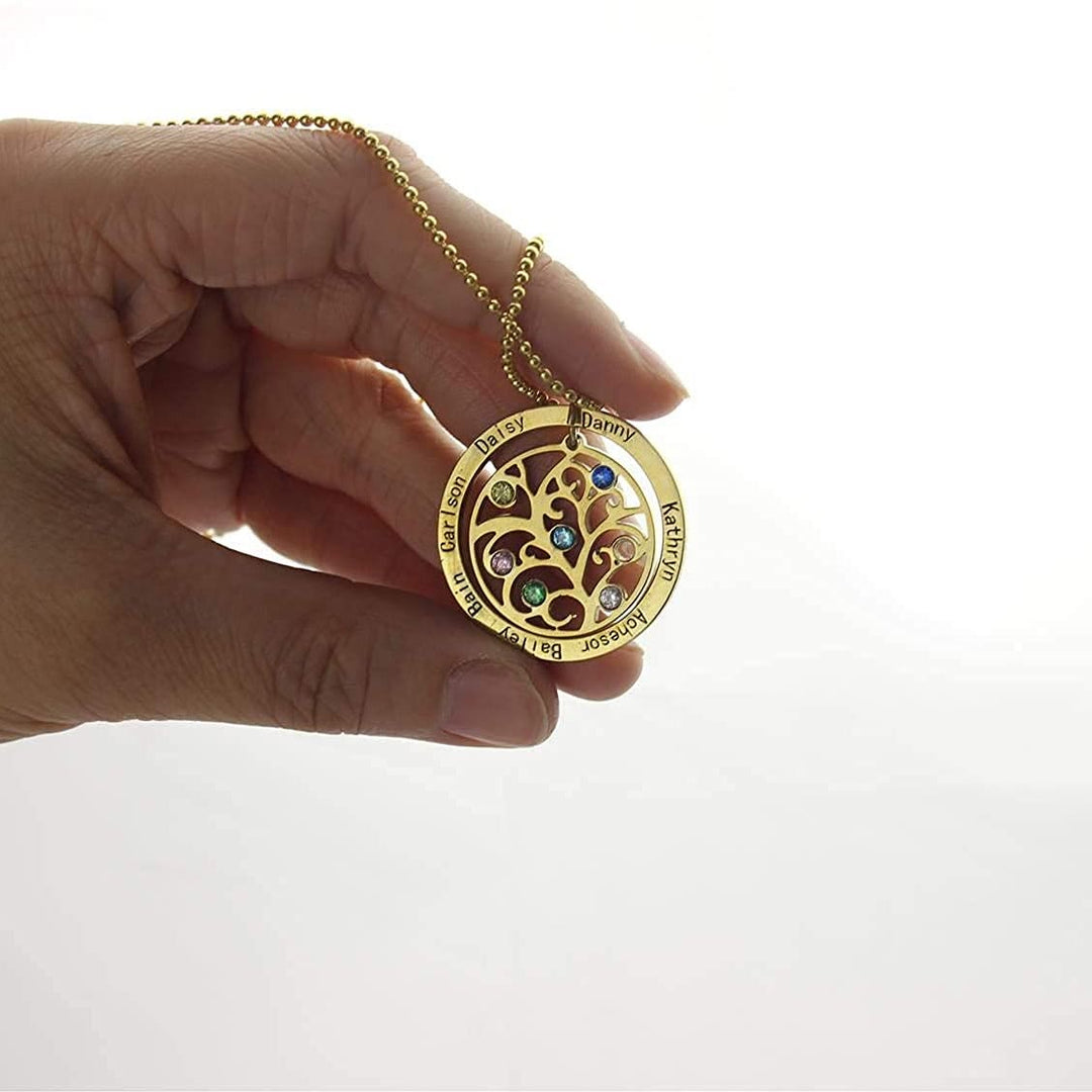 Collier avec pierre de naissance gravée du nom de l'arbre de vie Olivenorma