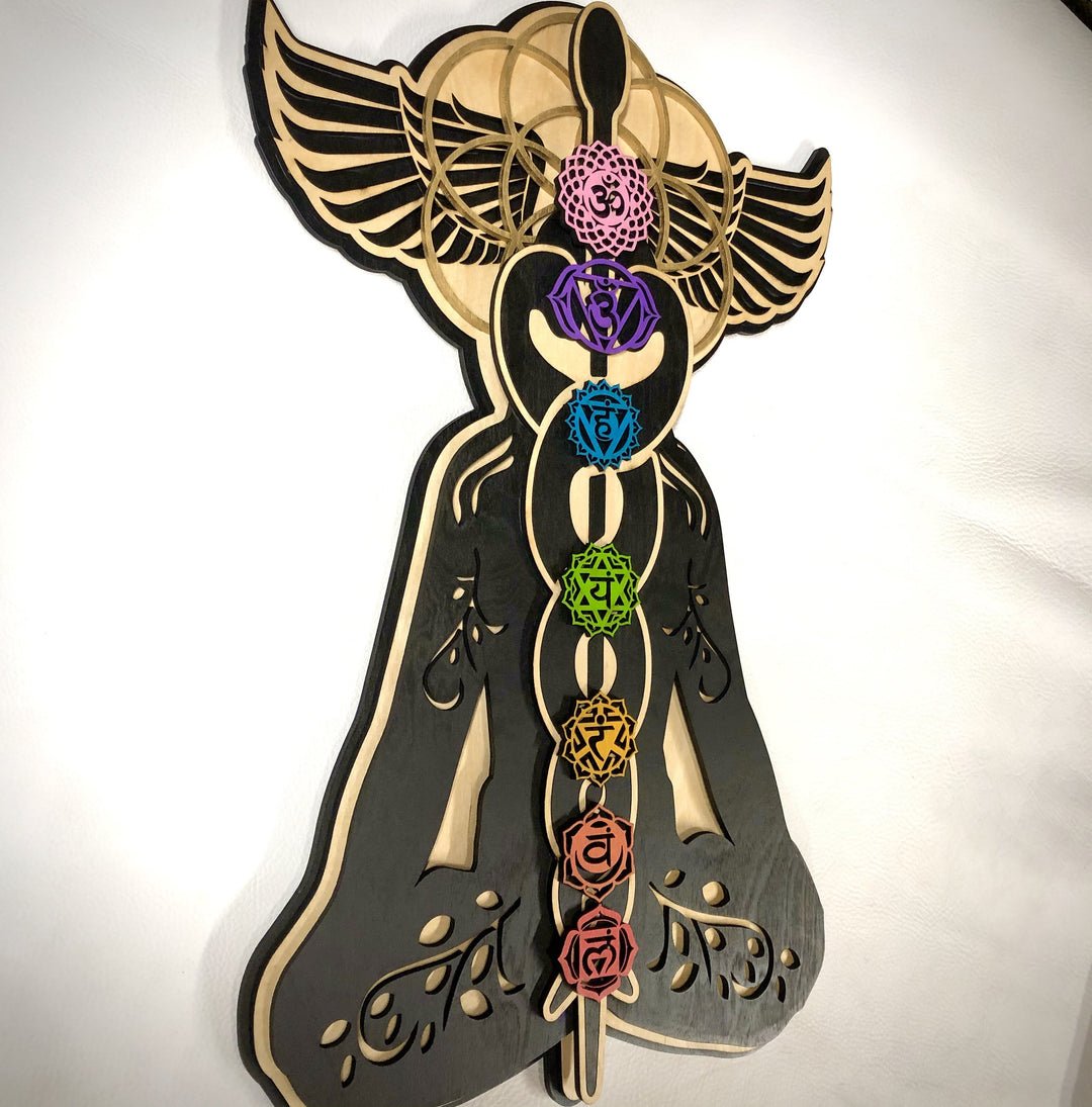 Décoration murale en bois teinté peinte à la main Olivenorma Kundalini Chakra