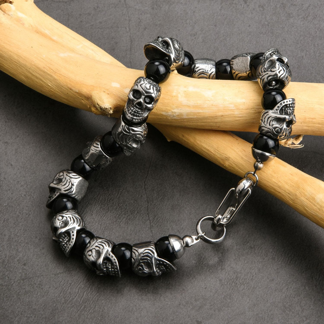 Bracelet Olivenorma en acier inoxydable fait main avec œil de tigre naturel