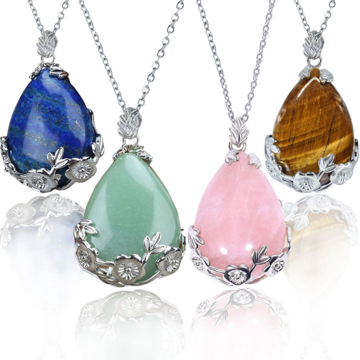 Collier Goutte d'eau Prune en Pierre Naturelle