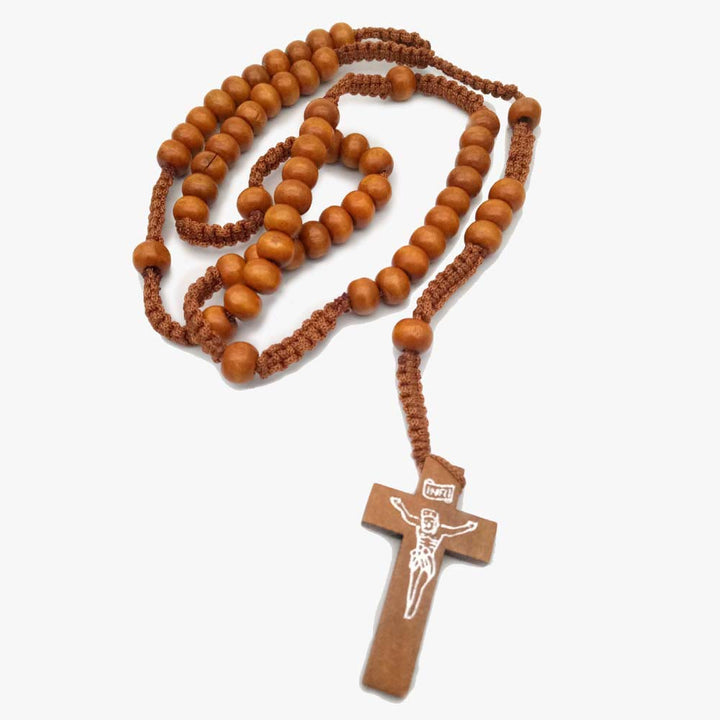 Collier chapelet en perles de bois avec croix Olivenorma