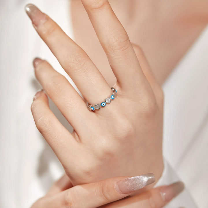 Bague Olivenorma en argent sterling S925 avec zircon blanc et cœur œil mauvais