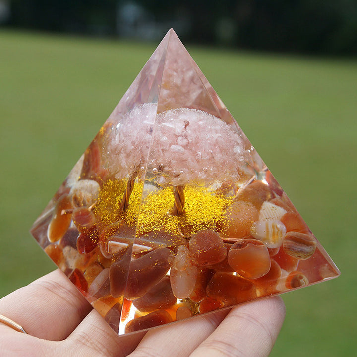 Pyramide d'orgone en quartz rose et agate rouge Olivenorma