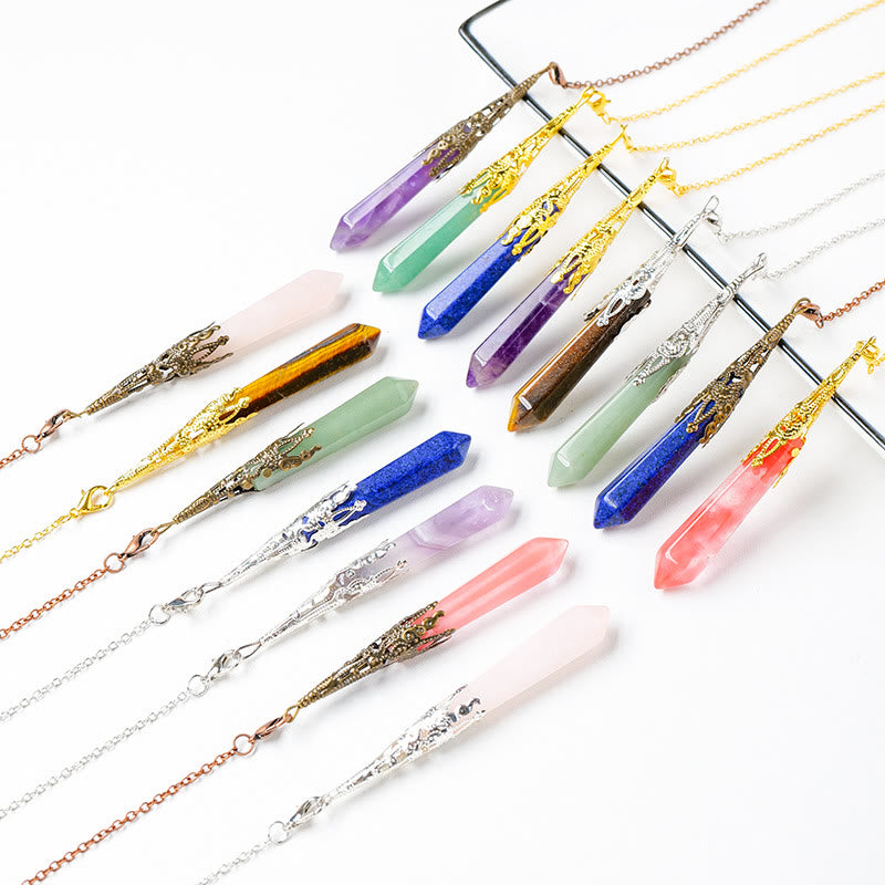 Pendule à chaîne en cuivre doré et argent avec cristaux naturels Olivenorma